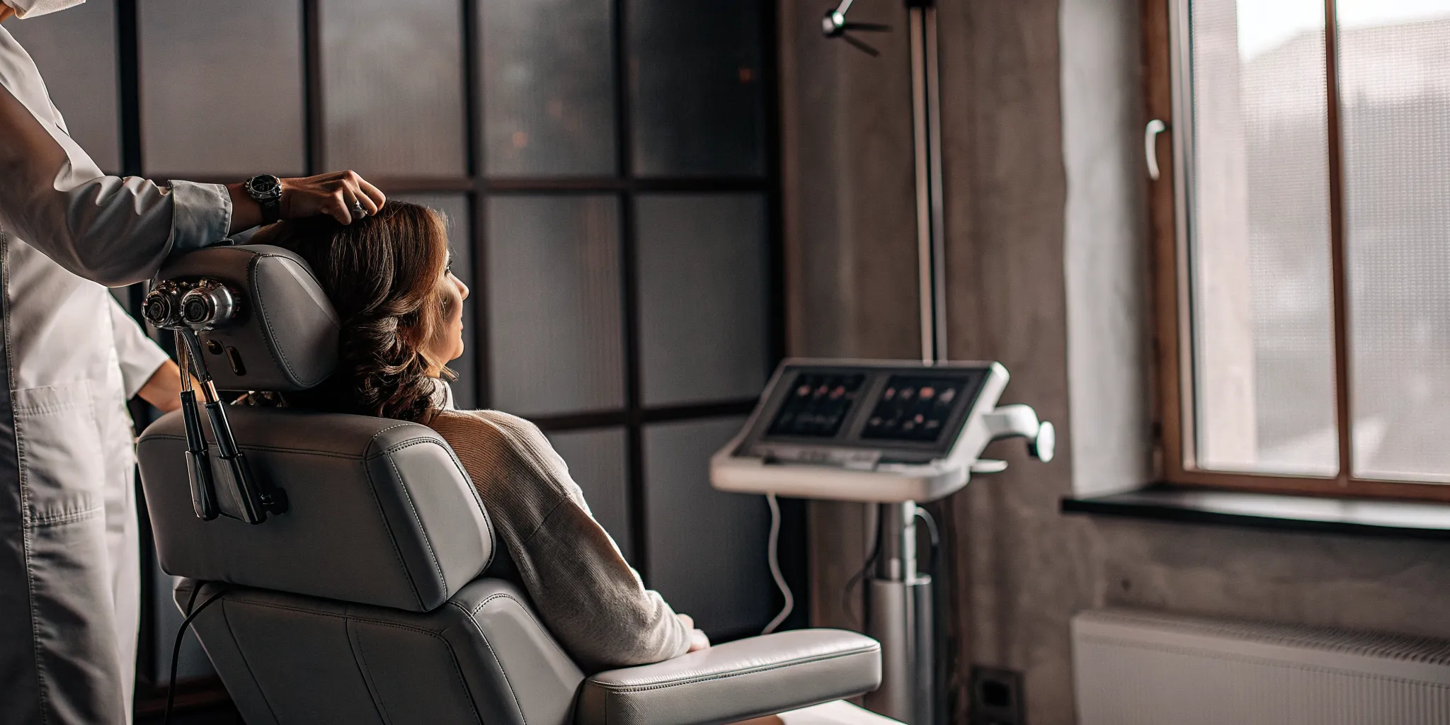 Patient receiving deep TMS treatment for OCD.